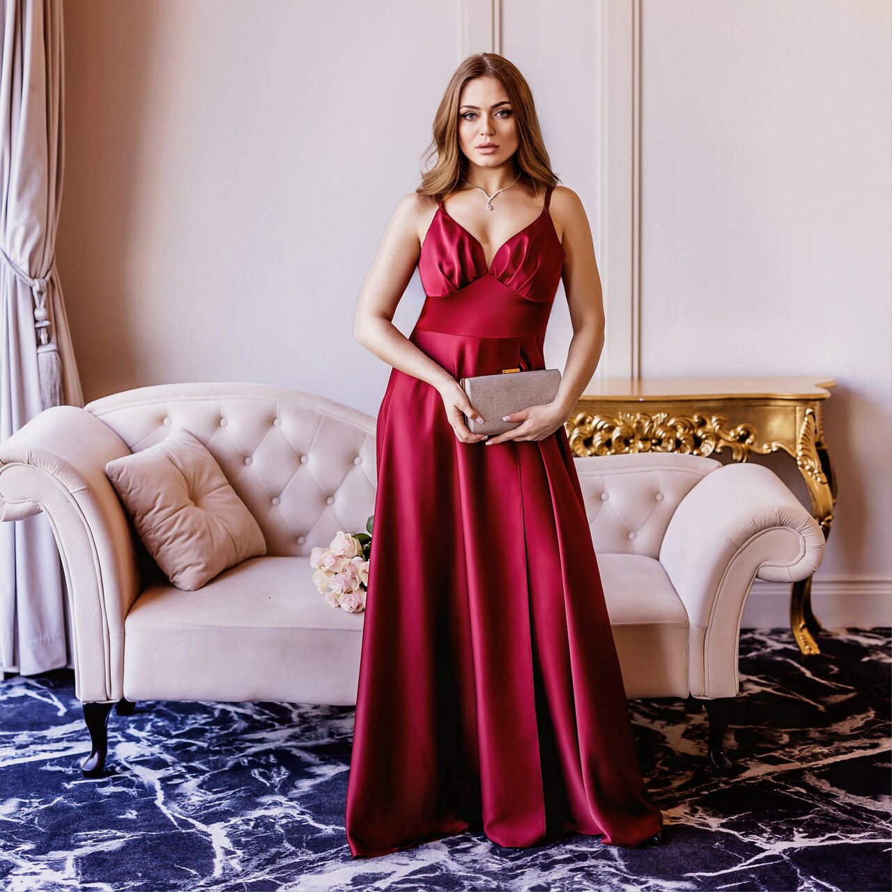 Suknia bordowa gładka bridalstole